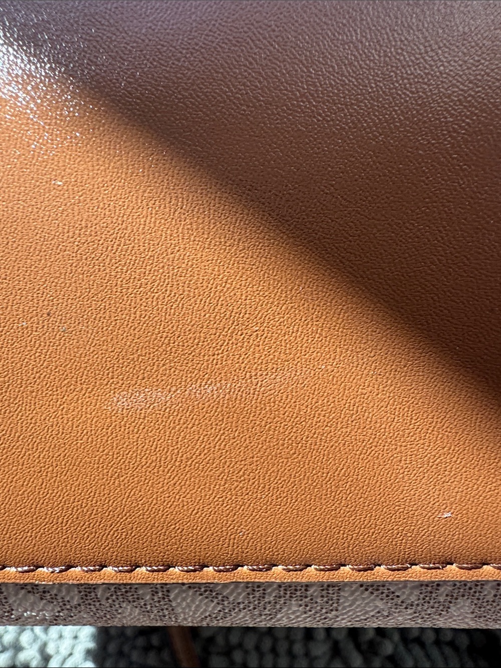 Michael Kors Beige Signature MK Tote with Brown Leather Trim - Picture 10 of 13